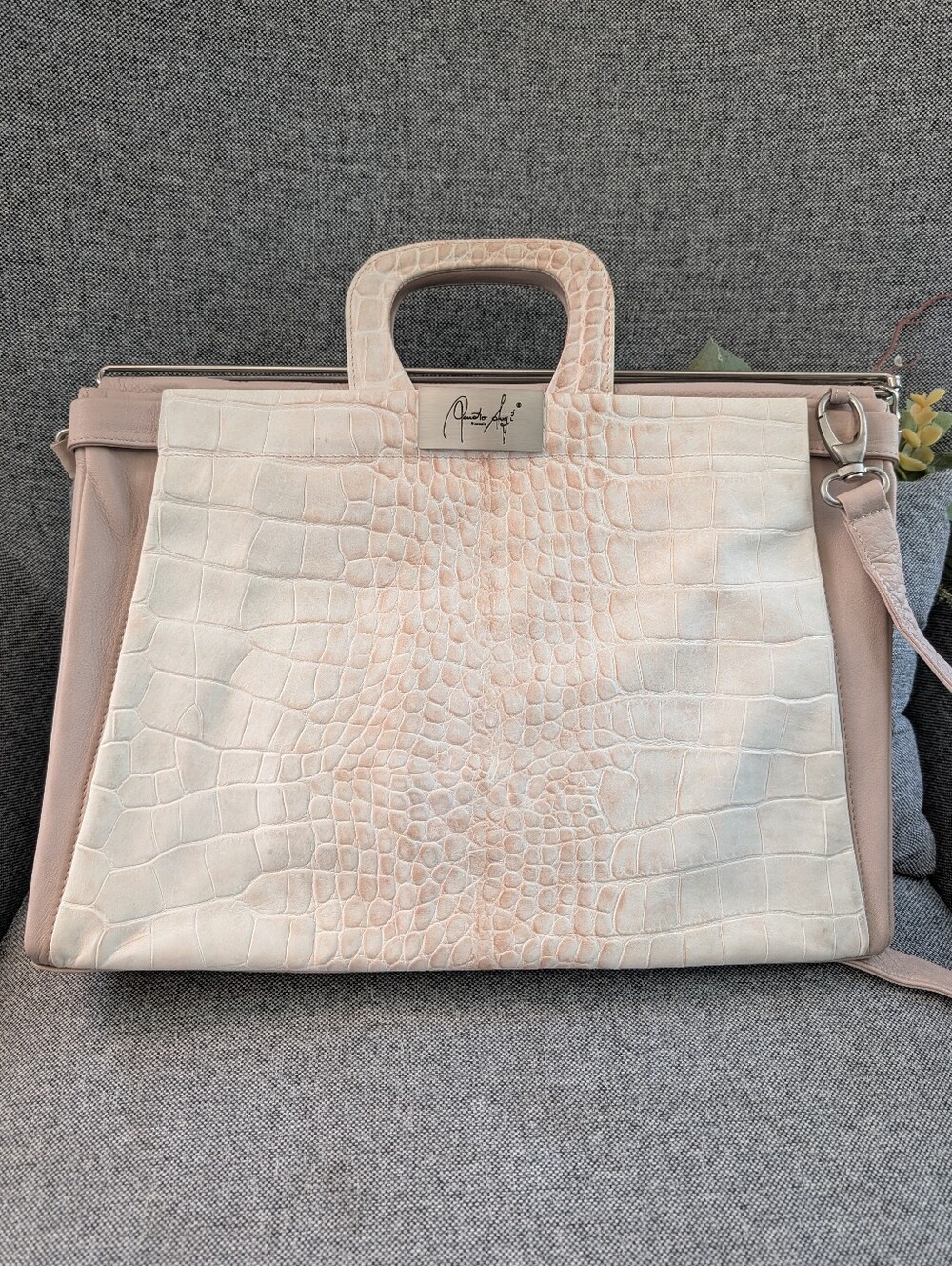 RENATO ANGI VENEZIA CROCO SATCHEL BAG